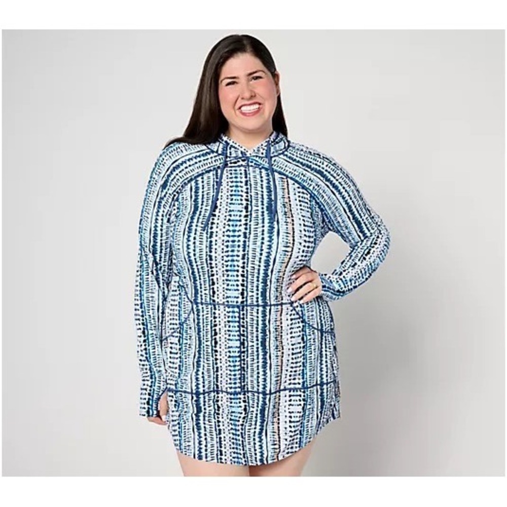BloqUV Jantzen Womens Hooded Swim Tunic Cover-Up‎ Pantheon Blue L JZ24734C NEW